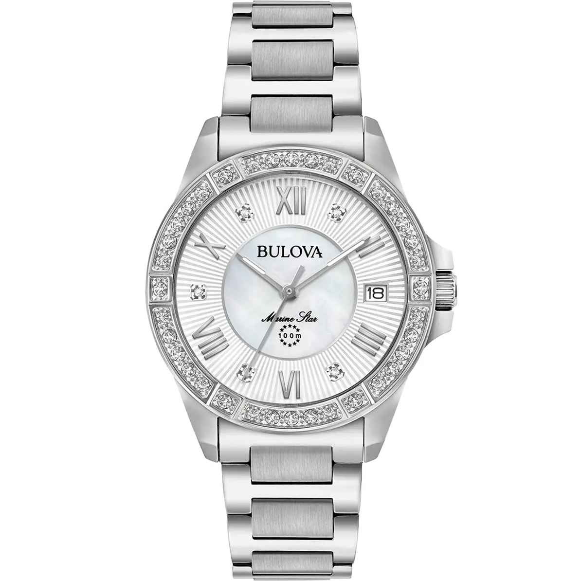 BULOVA Marine Star Diamonds White Pearl Dial 32mm Silver Stainless Steel Bracelet 96R232 - 