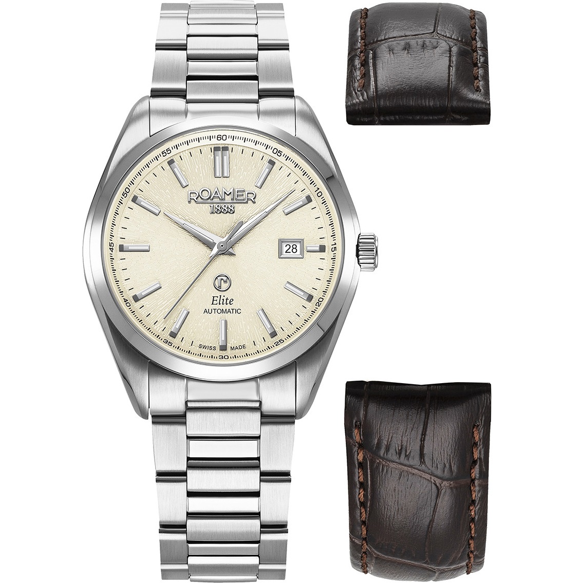ROAMER Elite Automatic Beige Dial 42mm Silver Stainless Steel Bracelet Box Set with Brown Leather Strap 970983-41-05-20 - 