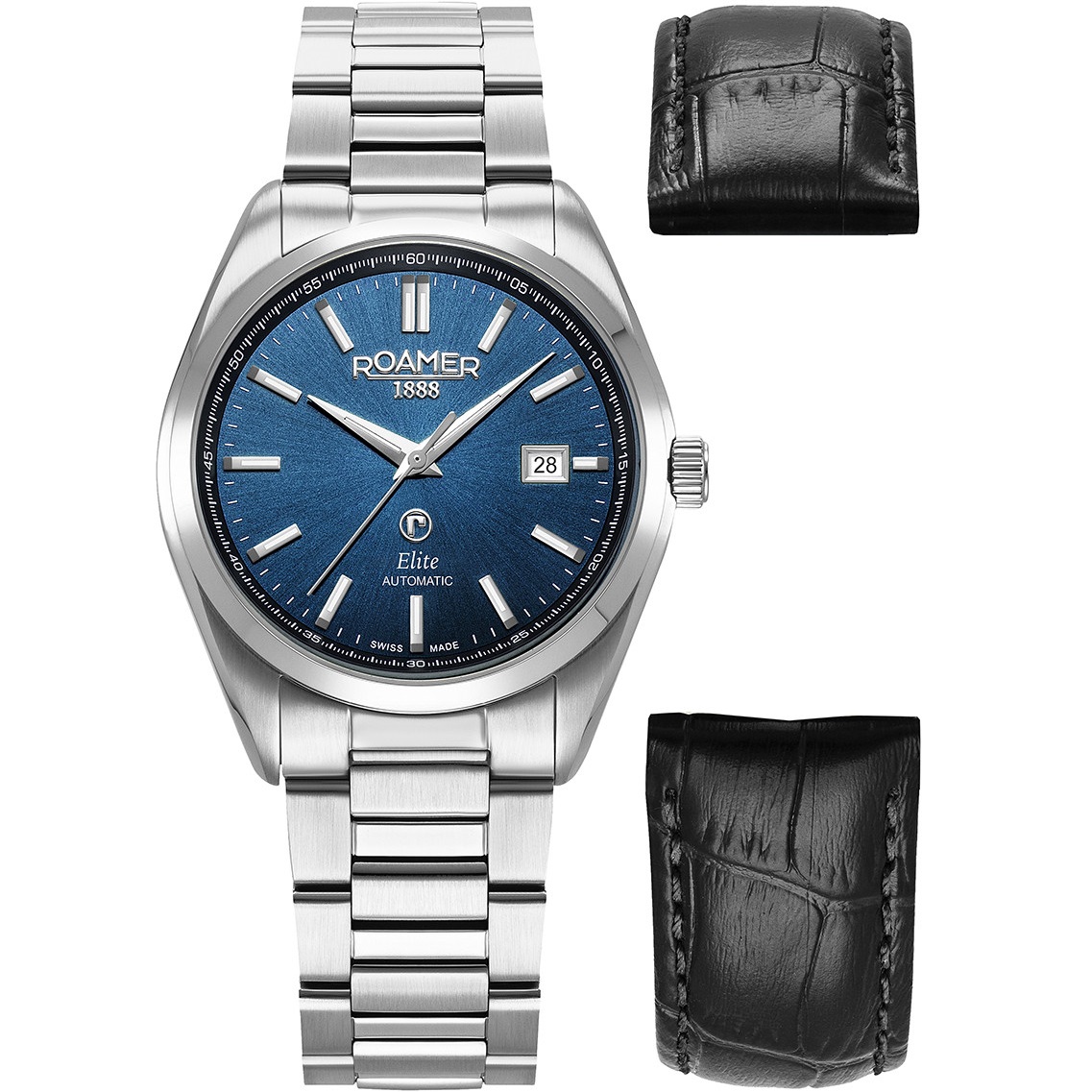 ROAMER Elite Automatic Blue Dial 42mm Silver Stainless Steel Bracelet Box Set with Black Leather Strap 970983-41-45-20 - 