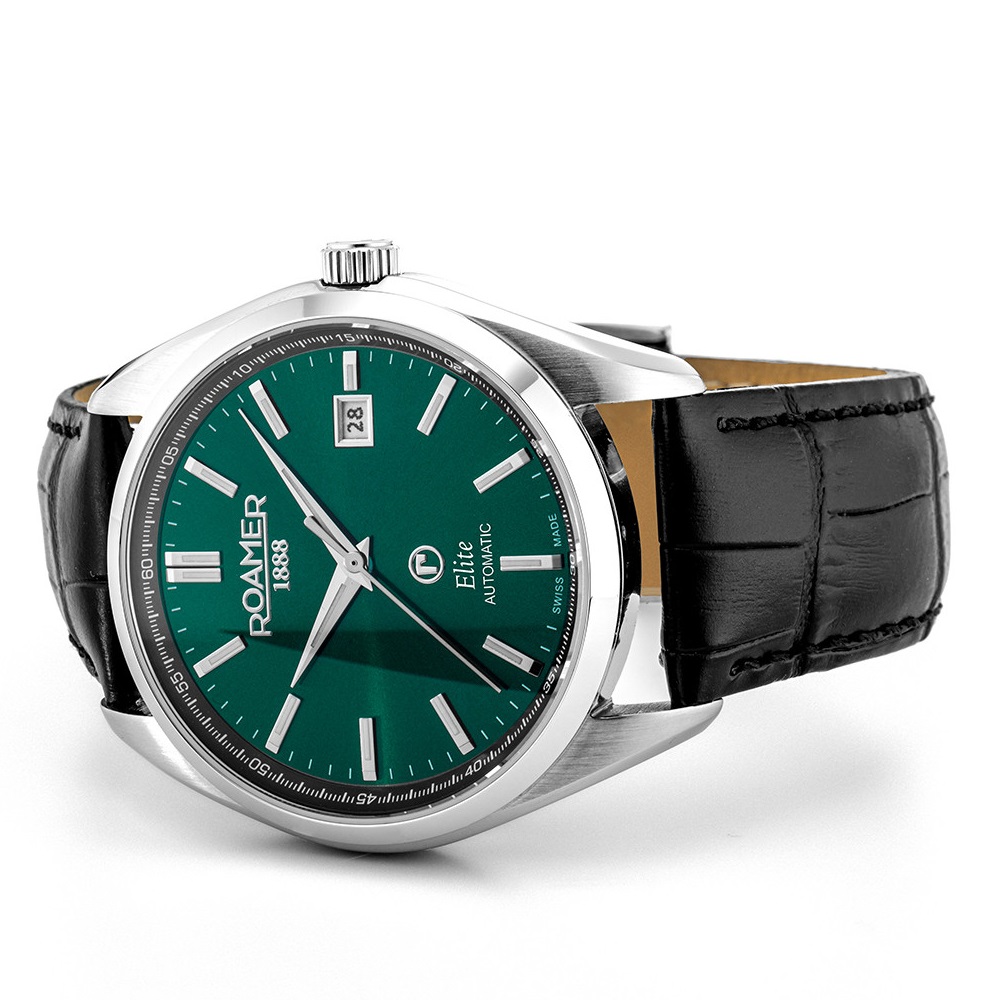 ROAMER Elite Automatic Green Dial 42mm Silver Stainless Steel Bracelet Box Set with Black Leather Strap 970983-41-75-20 - 5
