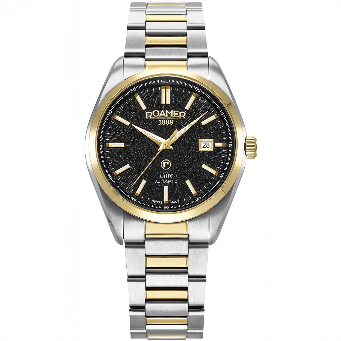ROAMER Elite Automatic Black Dial 42mm Two Tone Gold Stainless Steel Bracelet Box Set with Black Leather Strap 970983-47-85-20 - 