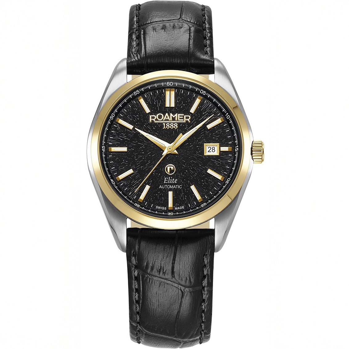 ROAMER Elite Automatic Black Dial 42mm Two Tone Gold Stainless Steel Bracelet Box Set with Black Leather Strap 970983-47-85-20 - 3