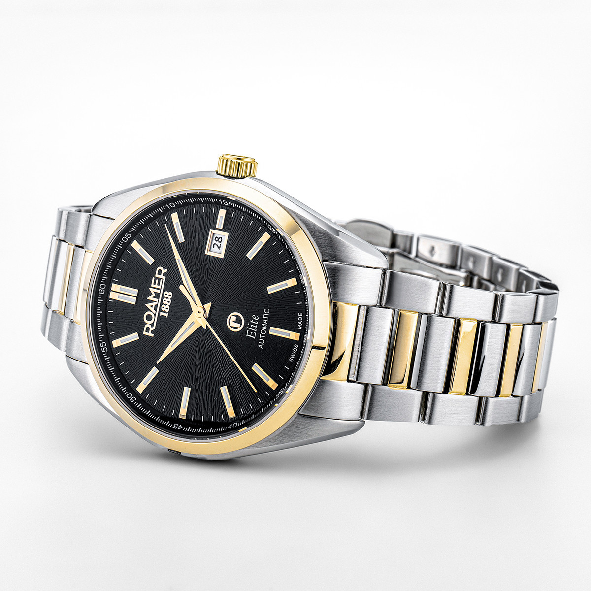 ROAMER Elite Automatic Black Dial 42mm Two Tone Gold Stainless Steel Bracelet Box Set with Black Leather Strap 970983-47-85-20 - 4