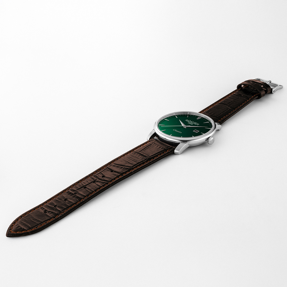ROAMER Classico Gents Green Dial 40mm Silver Stainless Steel Brown Leather Strap 971856-41-75-05 - 4
