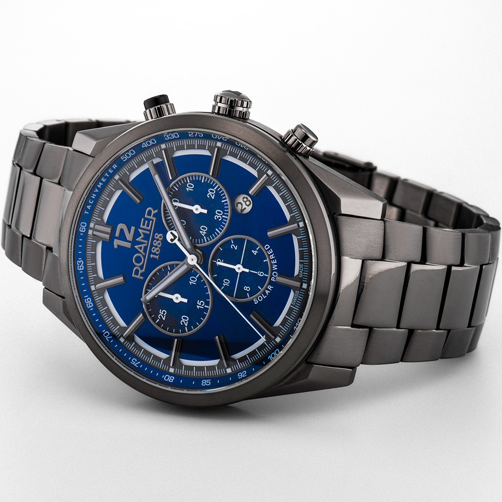 ROAMER Helios Power Chronograph Blue Dial 43.5mm Black Titanium Bracelet 973981-44-45-20 - 