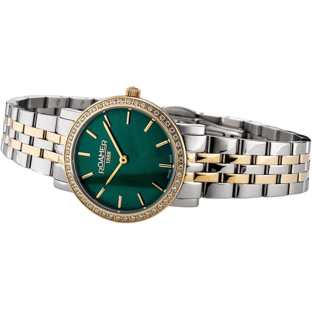 ROAMER Scala Crystals Green Pearl Dial 28mm Two Tone Gold Stainless Steel Bracelet 976830-47-70-50 - 