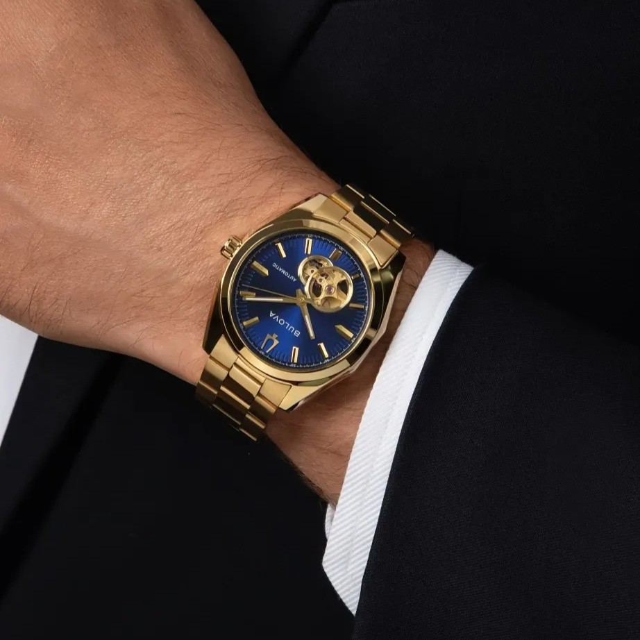 BULOVA Surveyor Open Aperture Automatic Blue Dial 39mm Gold Stainless Steel Bracelet 97A203 - 