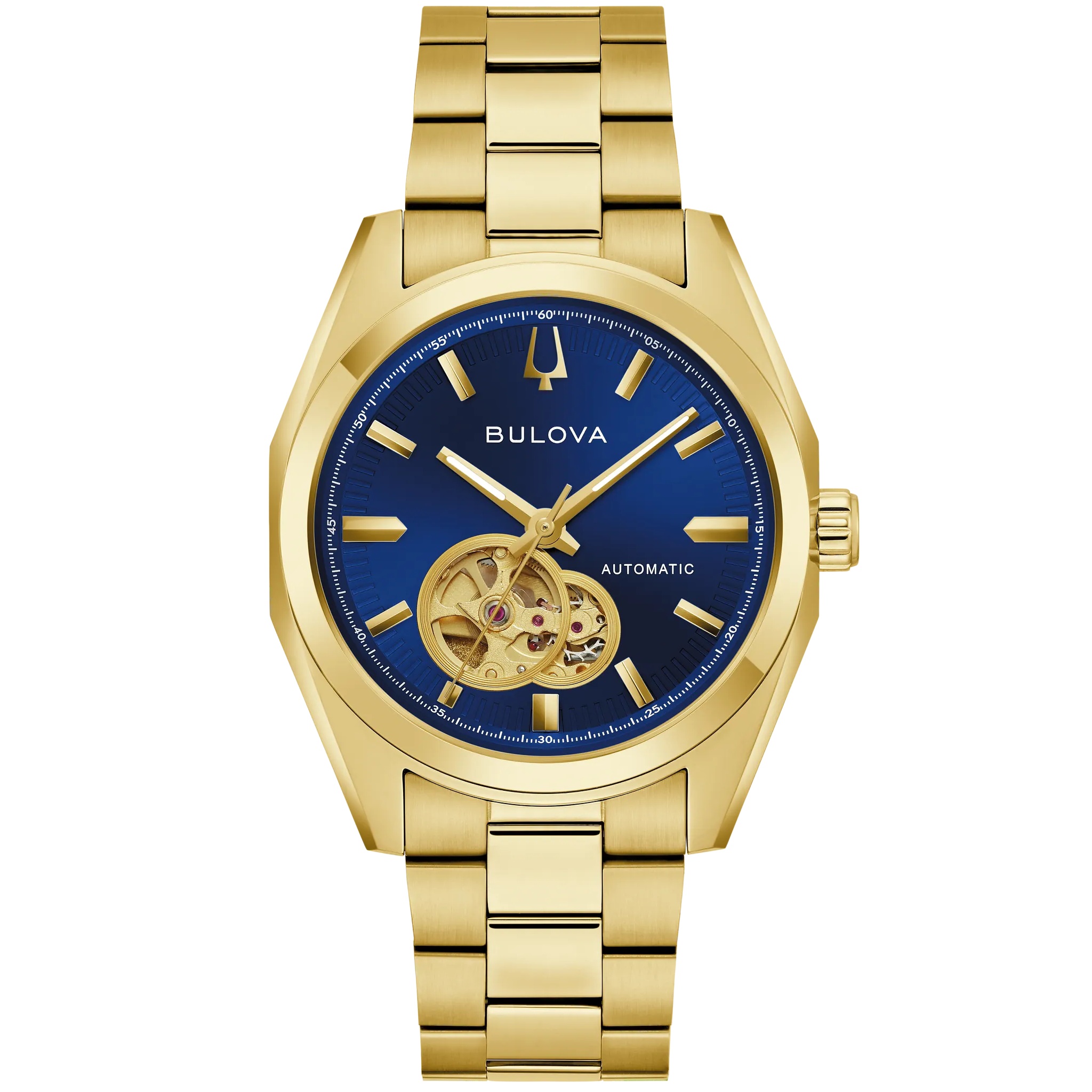 BULOVA Surveyor Open Aperture Automatic Blue Dial 39mm Gold Stainless Steel Bracelet 97A203 - 