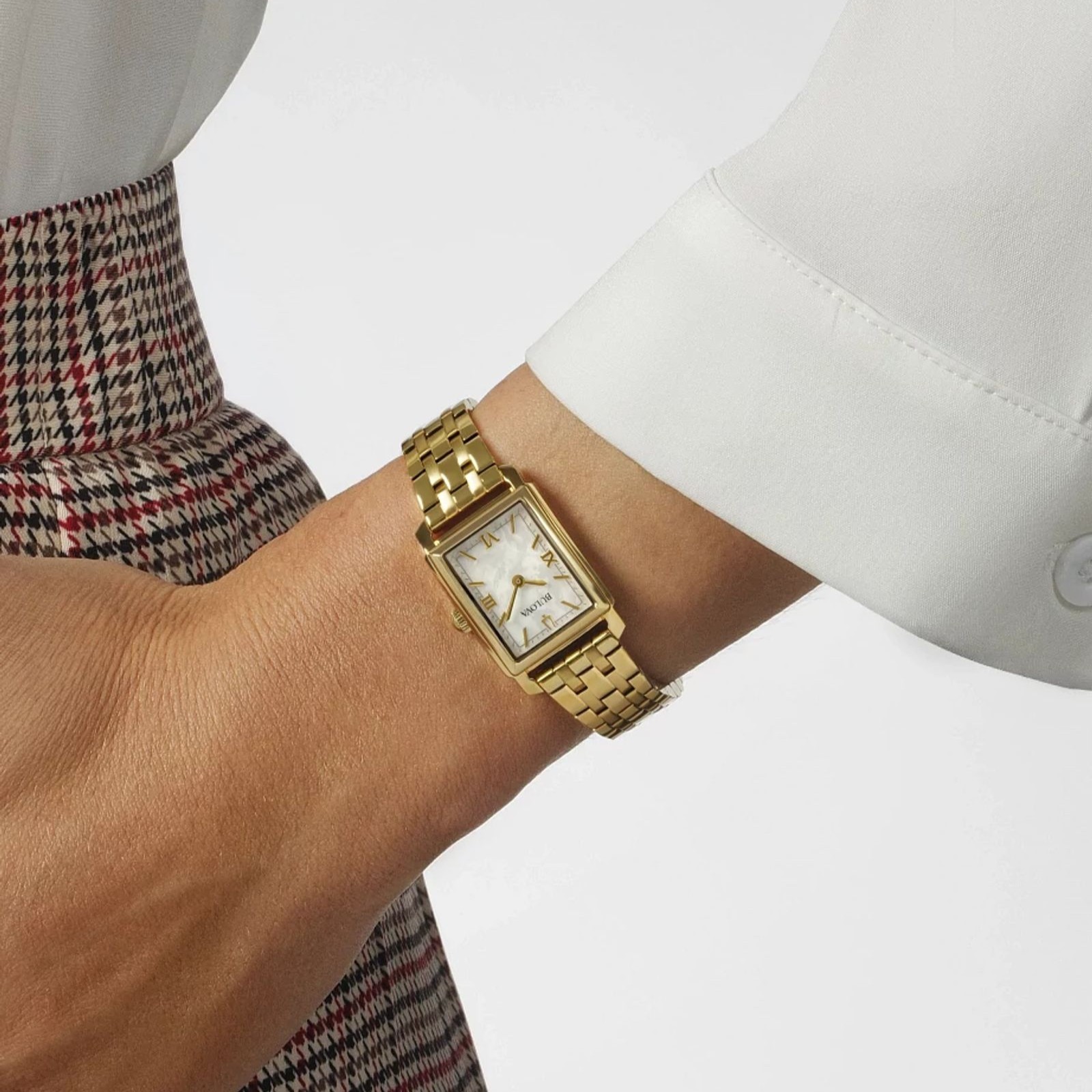 BULOVA Sutton White Pearl Dial 21×33mm Gold Stainless Steel Bracelet 97L177 - 5
