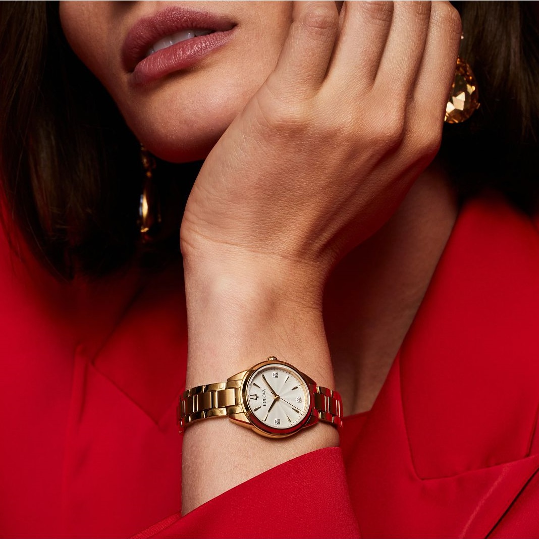 BULOVA Sutton Classic White Dial with Diamonds 28mm Gold Stainless Steel Bracelet 97P150 - 