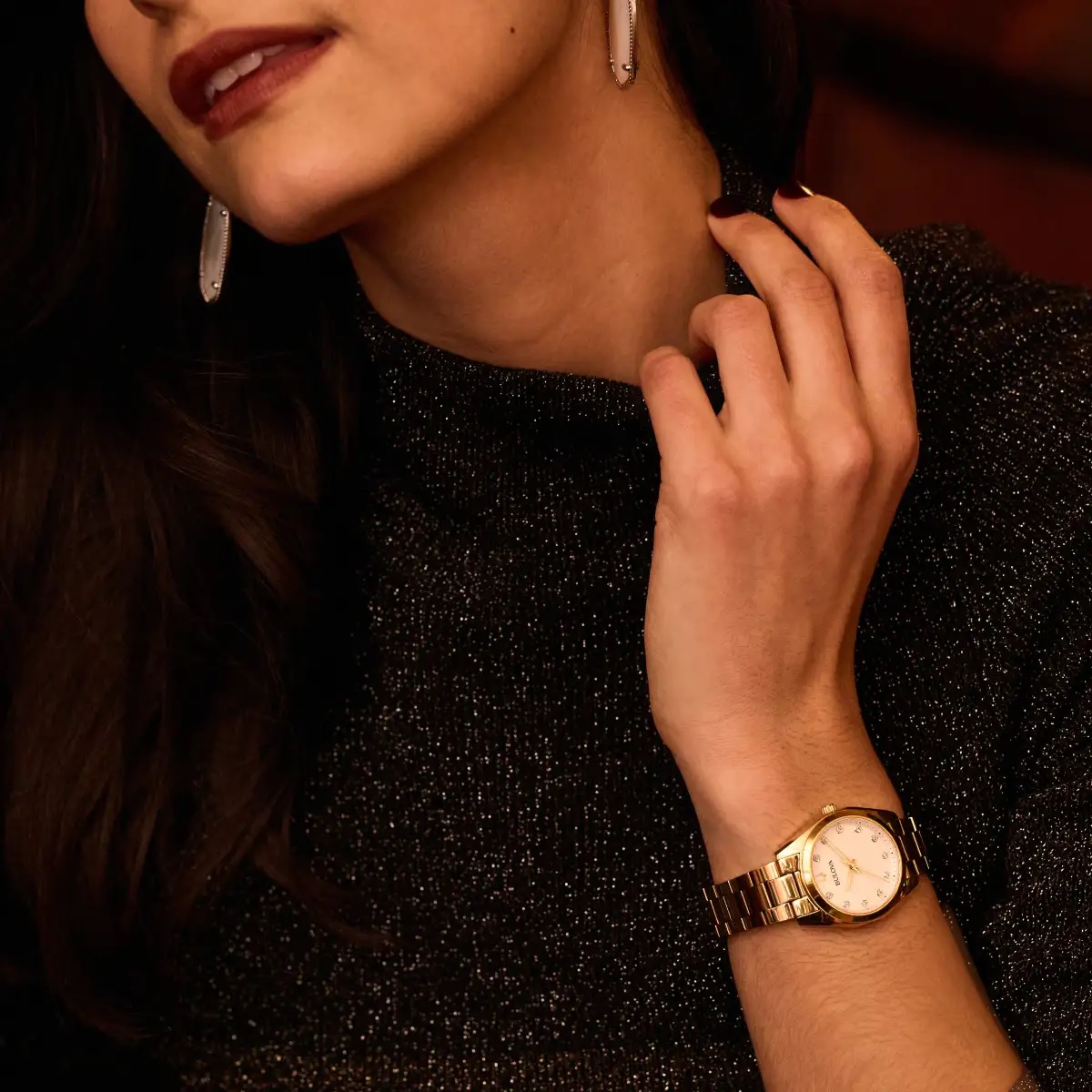 BULOVA Surveyor Diamonds White Pearl Dial 31mm Gold Stainless Steel Bracelet 97P172 - 