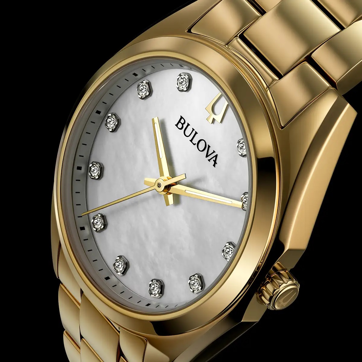BULOVA Surveyor Diamonds White Pearl Dial 31mm Gold Stainless Steel Bracelet 97P172 - 5