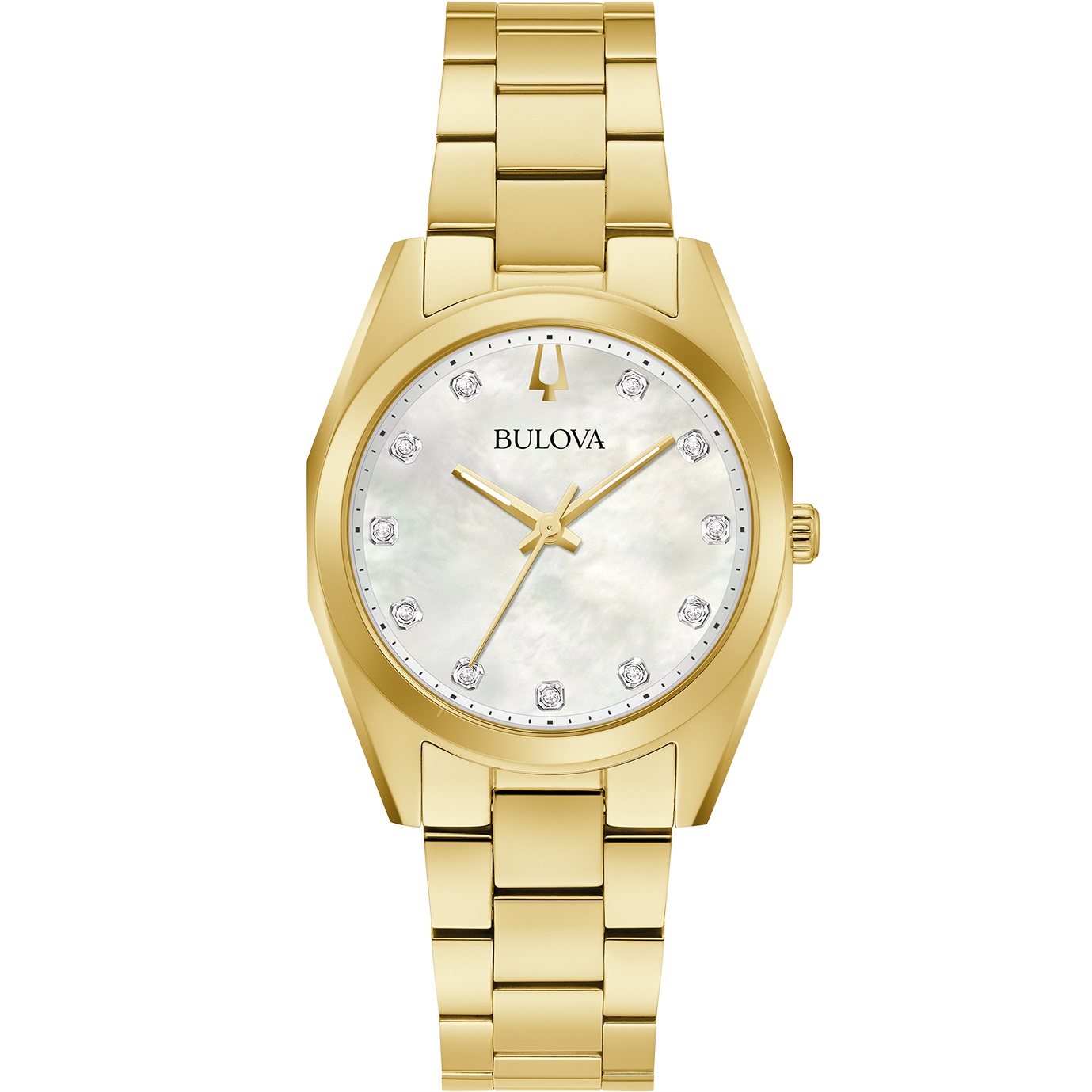 BULOVA Surveyor Diamonds White Pearl Dial 31mm Gold Stainless Steel Bracelet 97P172 - 