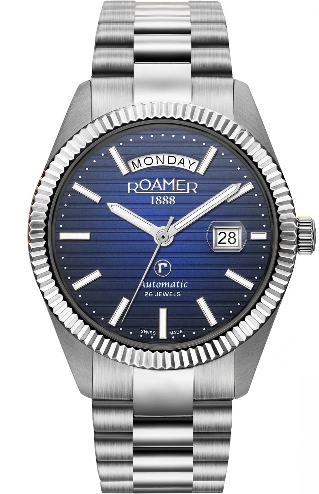 ROAMER Primeline Daydate II Blue Dial Automatic 42mm Silver Stainless Steel Bracelet 981666-41-45-50 - 