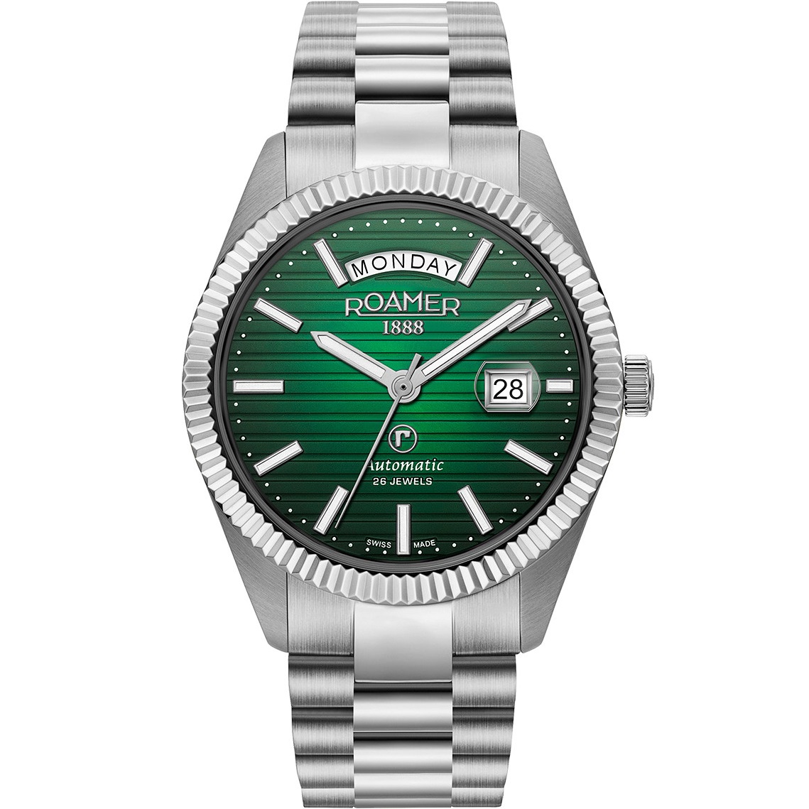 ROAMER Primeline Daydate II Green Dial Automatic 42mm Silver Stainless Steel Bracelet 981666-41-75-50 - 