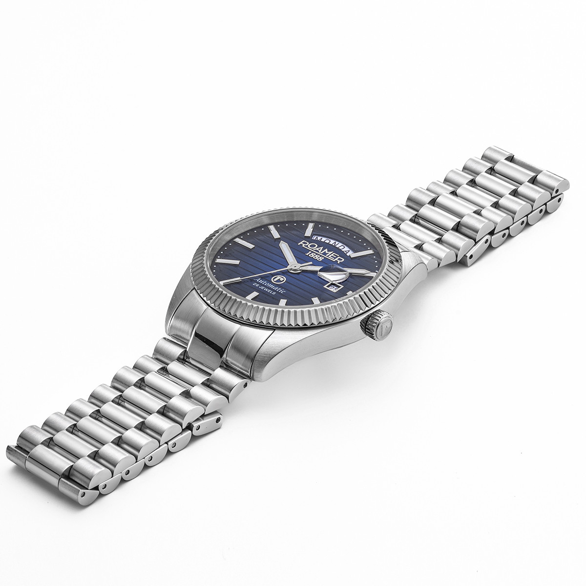 ROAMER Primeline Daydate II Blue Dial Automatic 42mm Silver Stainless Steel Bracelet 981666-41-45-50 - 