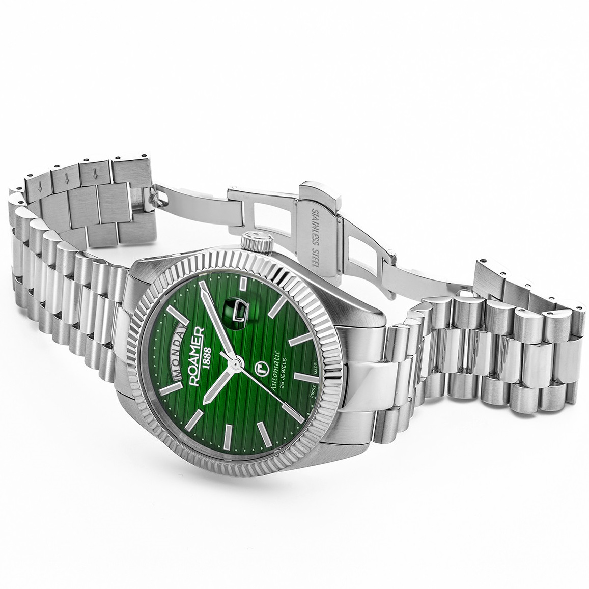 ROAMER Primeline Daydate II Green Dial Automatic 42mm Silver Stainless Steel Bracelet 981666-41-75-50 - 