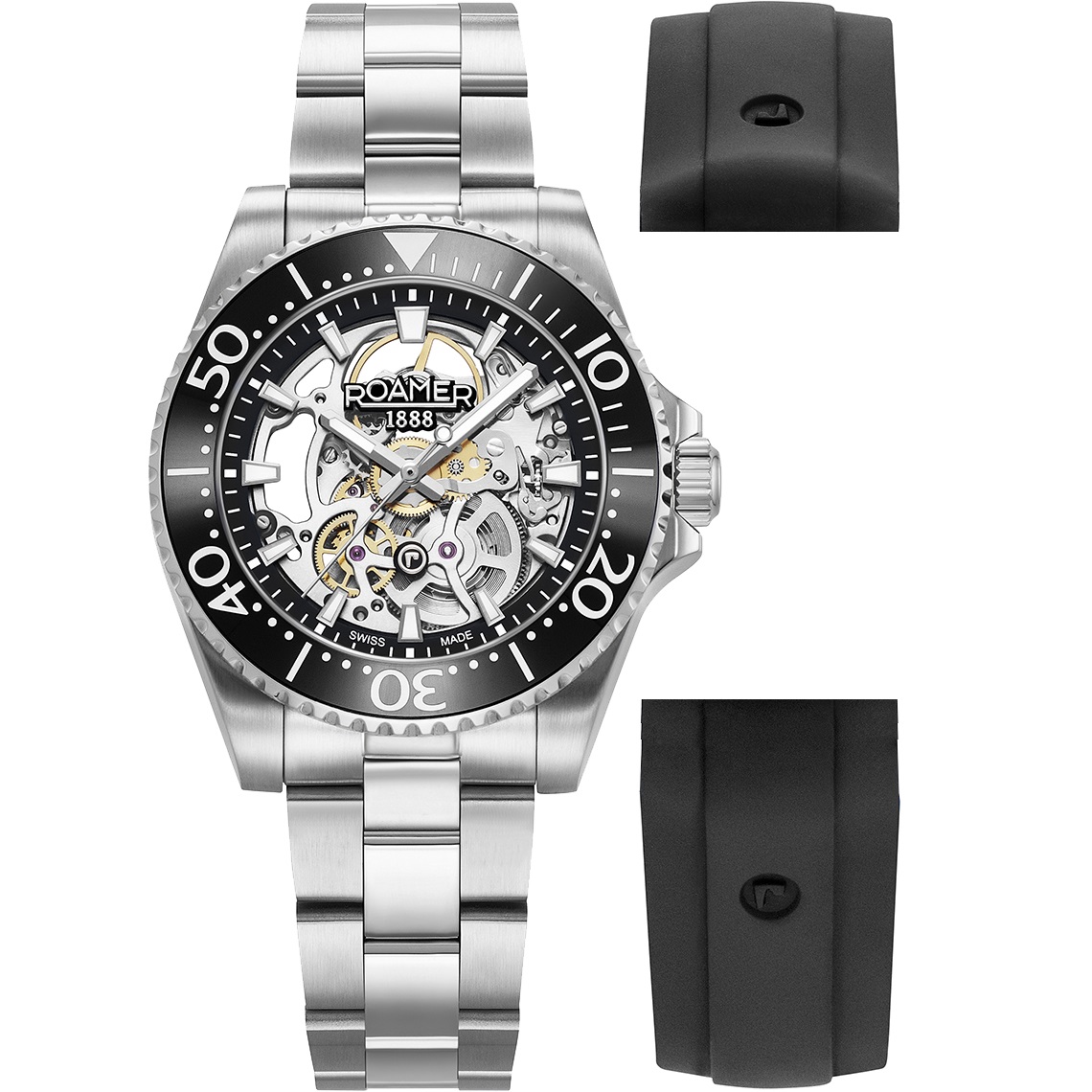 ROAMER Premier Skeleton Limited Silver Dial 42mm Box Set Silver Stainless Steel Bracelet with Extra Rubber Strap 986984-41-85-20 - 