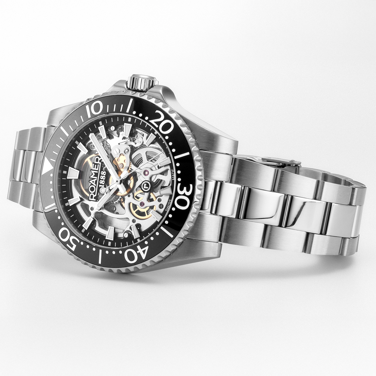 ROAMER Premier Skeleton Limited Silver Dial 42mm Box Set Silver Stainless Steel Bracelet with Extra Rubber Strap 986984-41-85-20 - 