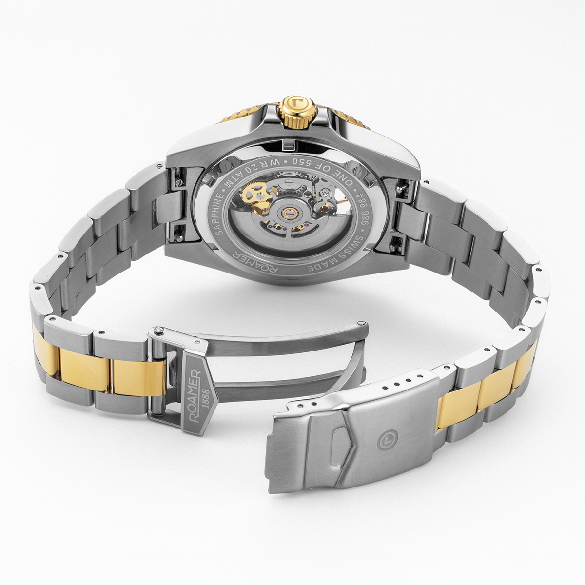 ROAMER Premier Skeleton Limited Silver Dial 42mm Box Set Two Tone Gold Stainless Steel Bracelet with Extra Rubber Strap 986984-47-85-21 - 7