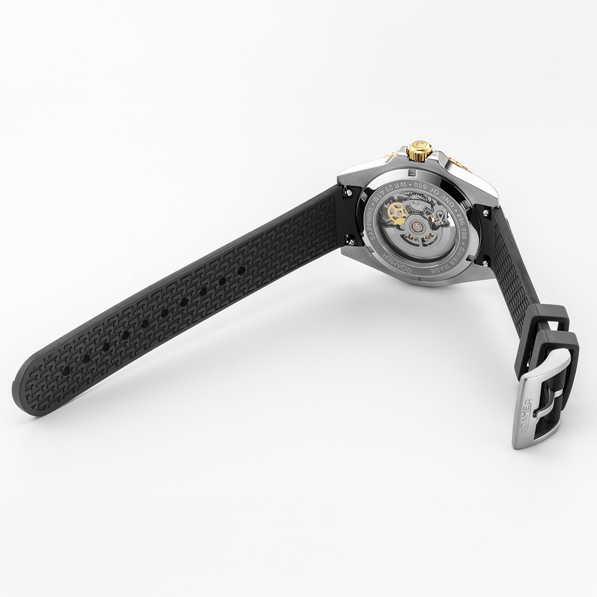 ROAMER Premier Skeleton Limited Silver Dial 42mm Box Set Two Tone Gold Stainless Steel Bracelet with Extra Rubber Strap 986984-47-85-21 - 8