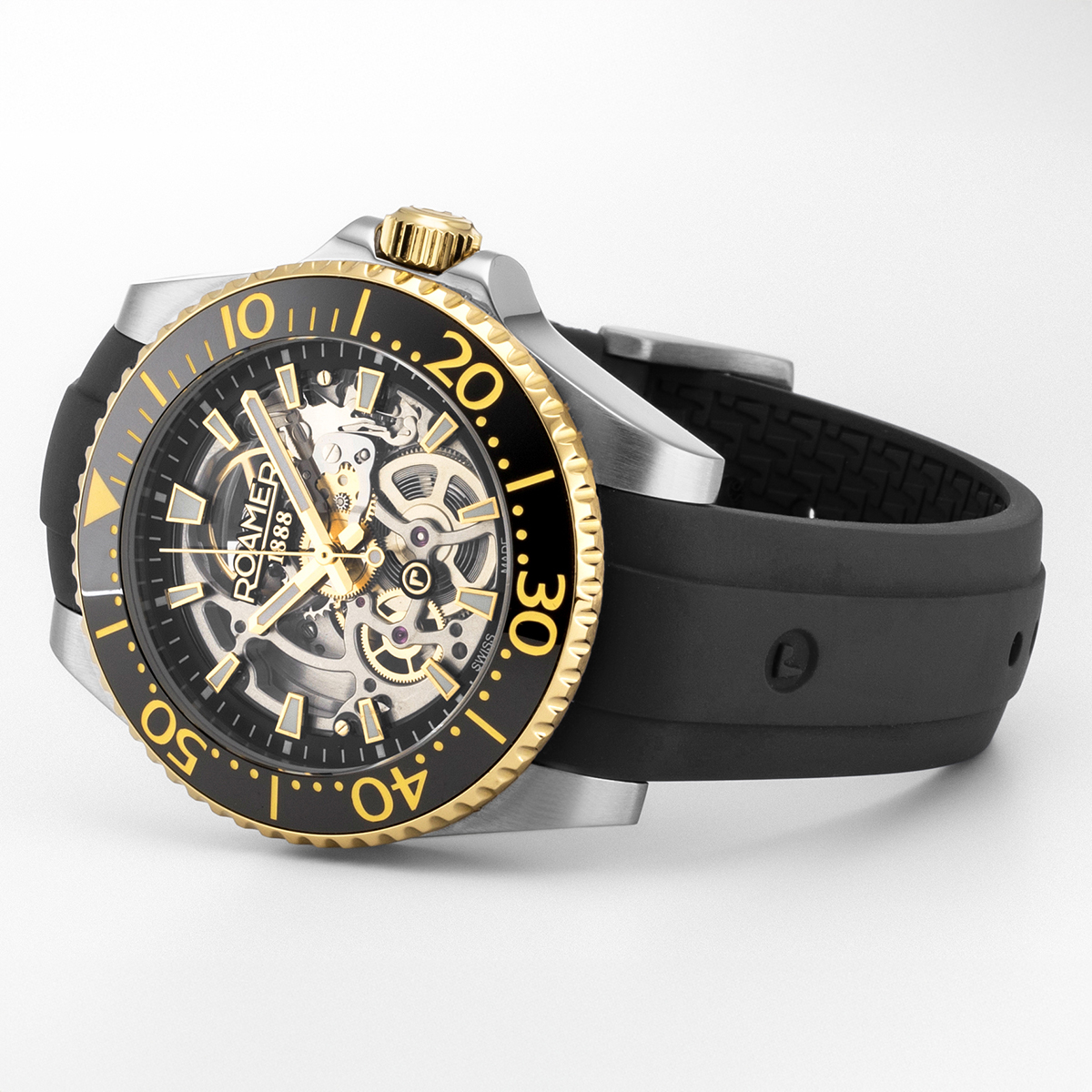 ROAMER Premier Skeleton Limited Silver Dial 42mm Box Set Two Tone Gold Stainless Steel Bracelet with Extra Rubber Strap 986984-47-85-21 - 5