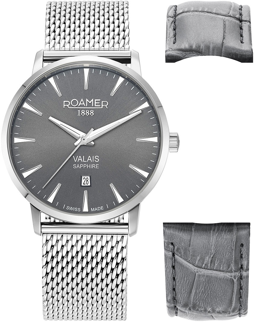 ROAMER Valais Box Set Grey Dial 42mm Silver Stainless Steel Mesh Bracelet 988833-41-55-05 - 