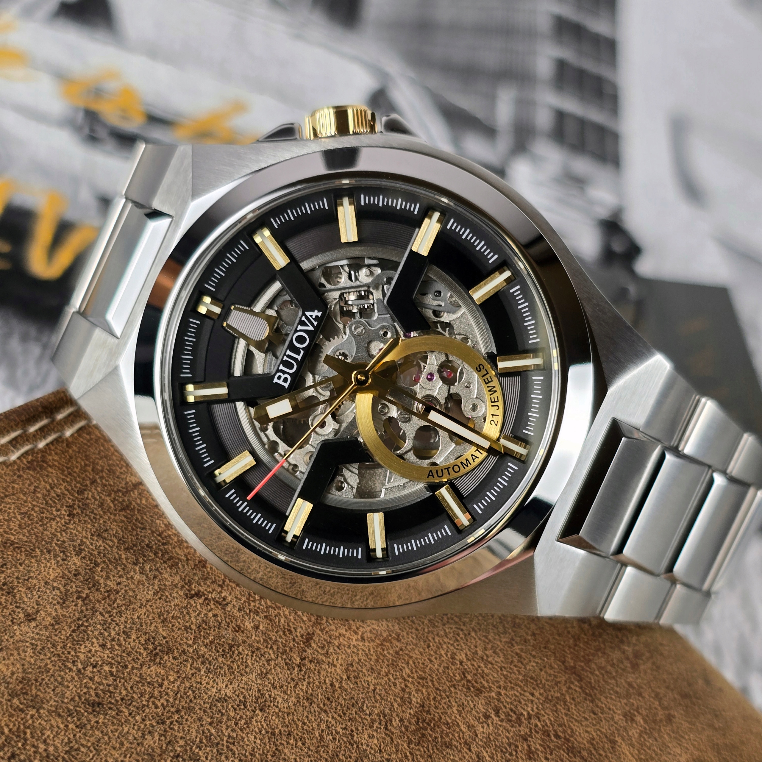 BULOVA Maquina Skeleton Automatic Black Dial 46mm Silver Stainless Steel Bracelet 98A224 - 7