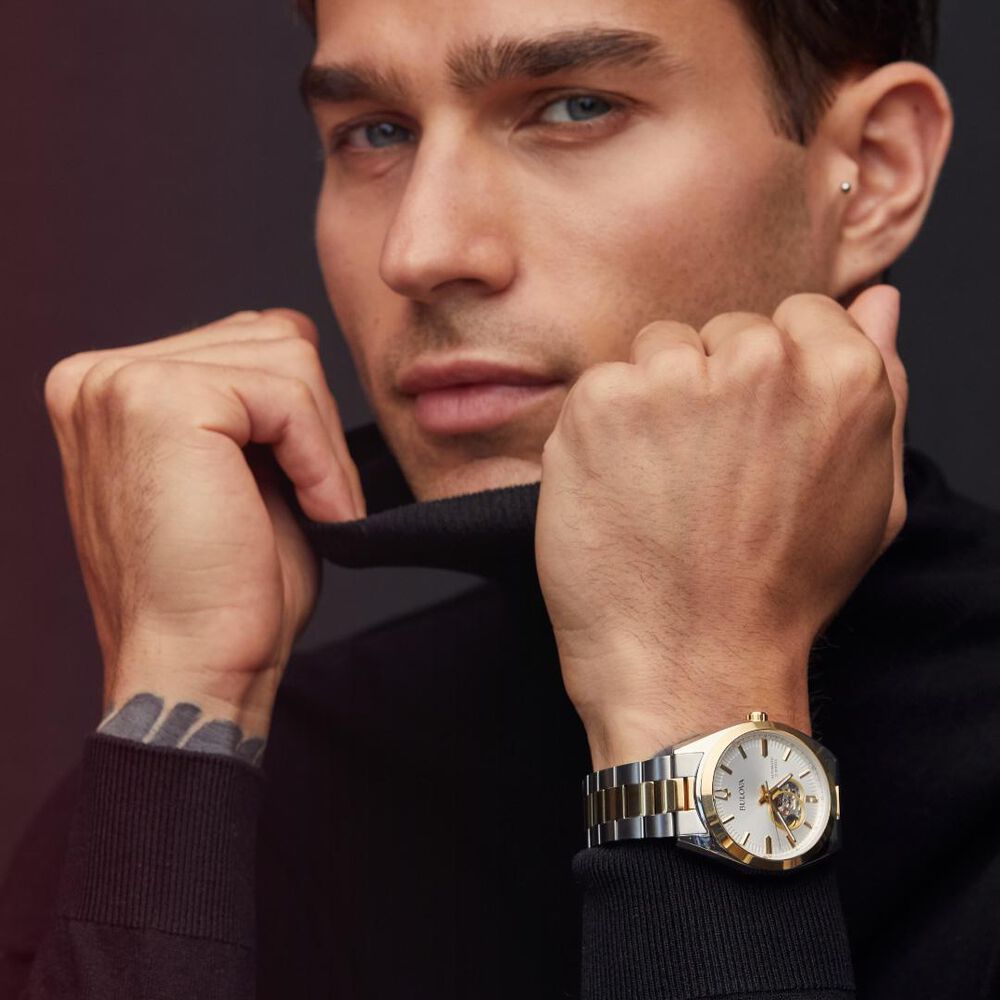 BULOVA Surveyor Open Aperture Automatic Silver Dial 42mm Two Tone Gold Stainless Steel Bracelet 98A284 - 5