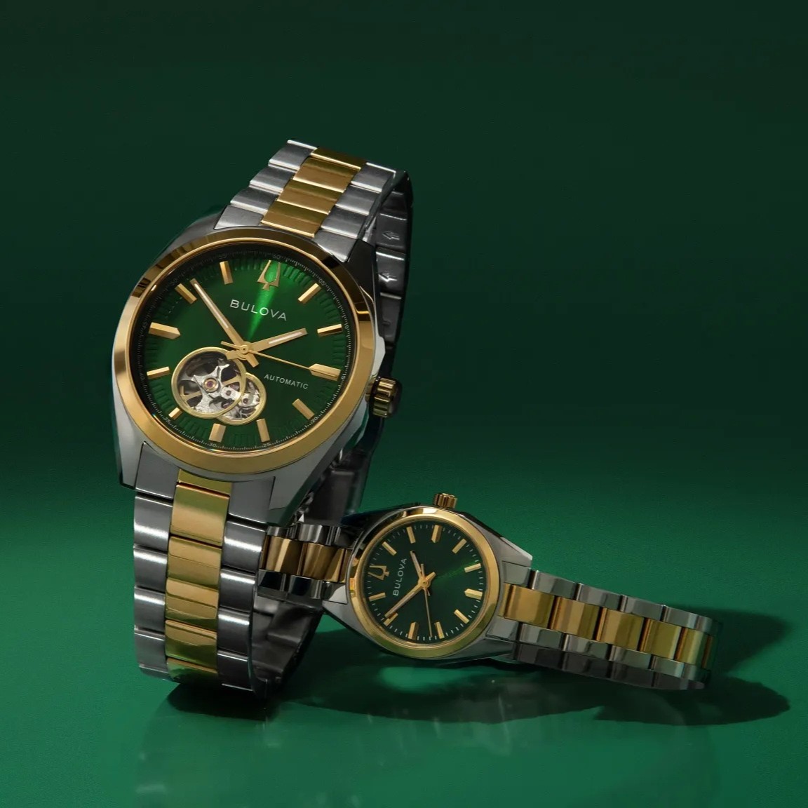 BULOVA Surveyor Open Aperture Automatic Green Dial 39mm Two Tone Gold Stainless Steel Bracelet 98A338 - 5