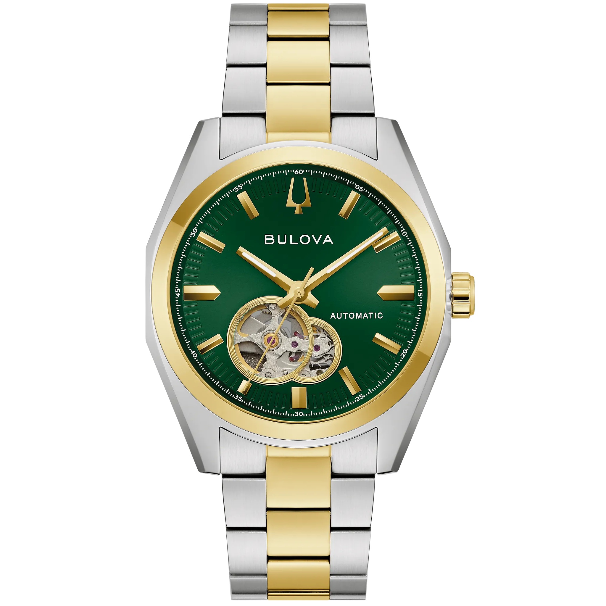 BULOVA Surveyor Open Aperture Automatic Green Dial 39mm Two Tone Gold Stainless Steel Bracelet 98A338 - 