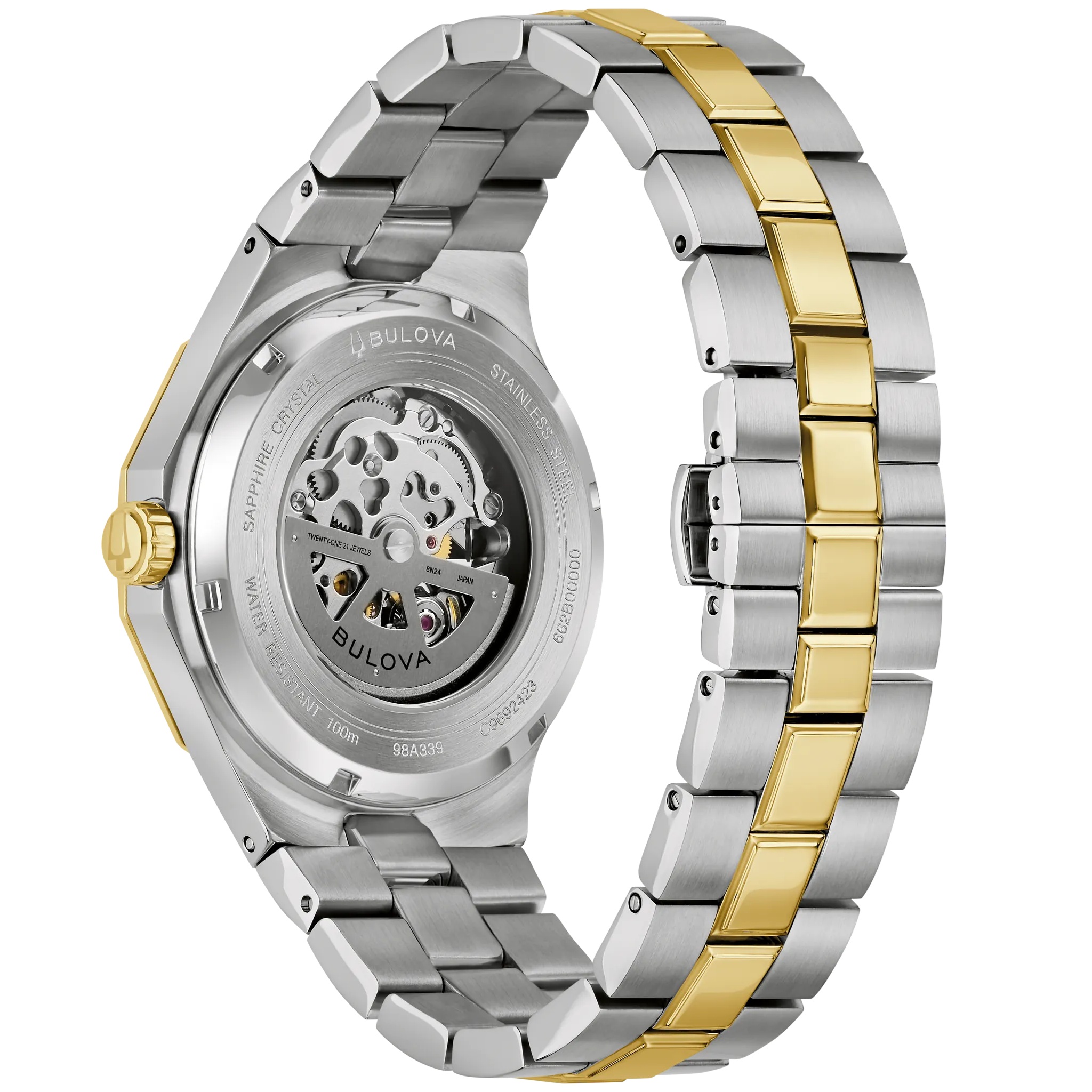BULOVA Prestige Skeleton Automatic Black Dial 42mm Two Tone Gold Stainless Steel Bracelet 98A339 - 3