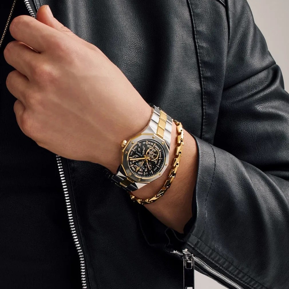 BULOVA Prestige Skeleton Automatic Black Dial 42mm Two Tone Gold Stainless Steel Bracelet 98A339 - 