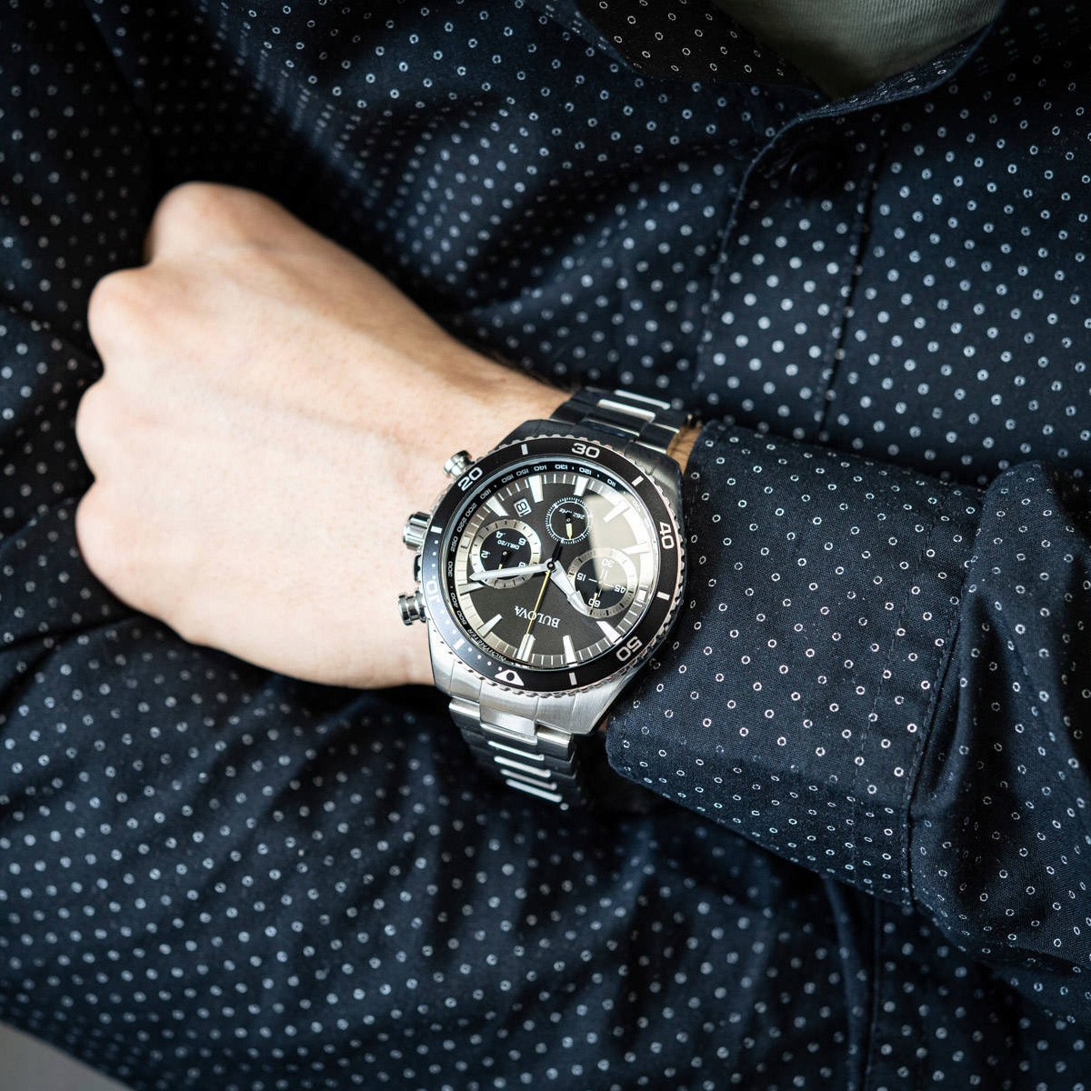 BULOVA High Precision Quartz Chronograph Black Dial 44mm Silver Stainless Steel Bracelet 98B298 - 