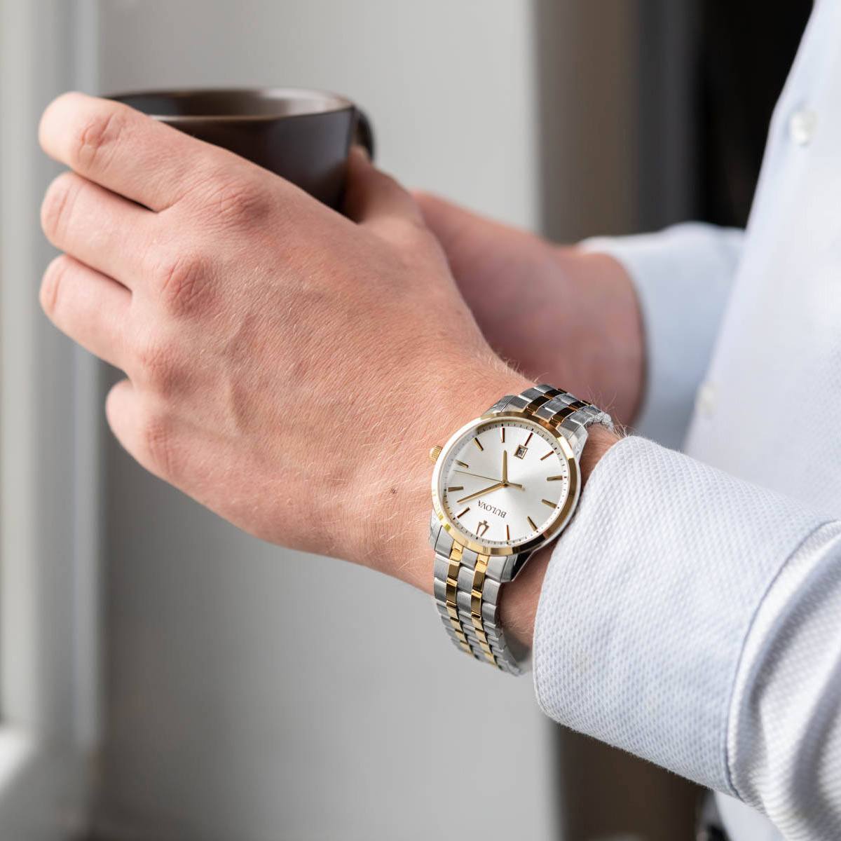 BULOVA Sutton Silver Dial 40mm Two Tone Gold Stainless Steel Bracelet 98B385 - 