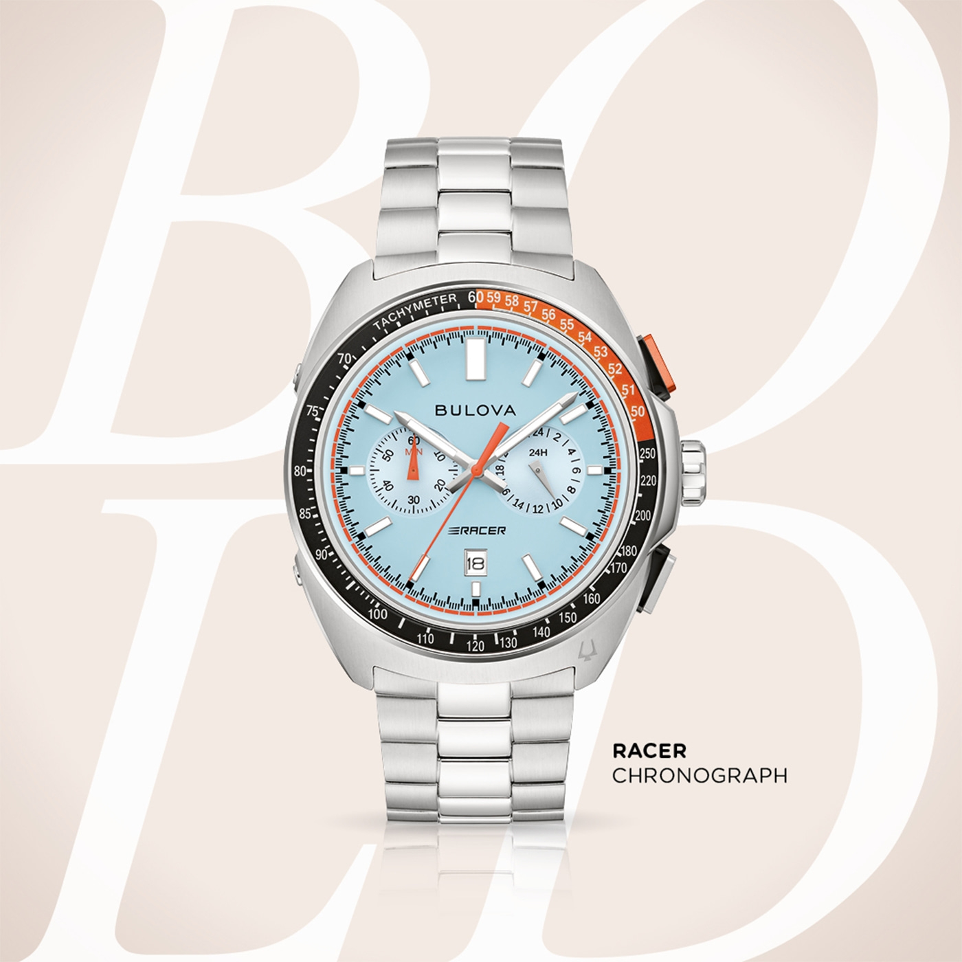 BULOVA Racer Chronograph Light Blue Dial 42mm Silver Stainless Steel Bracelet 98B432 - 7