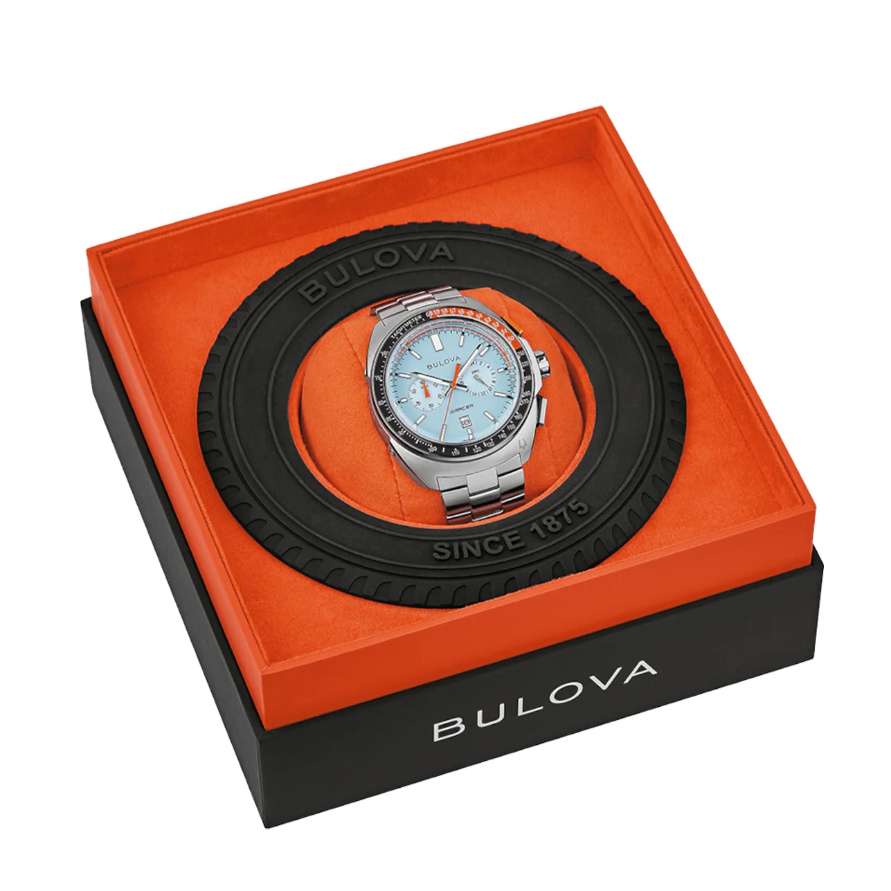 BULOVA Racer Chronograph Light Blue Dial 42mm Silver Stainless Steel Bracelet 98B432 - 8