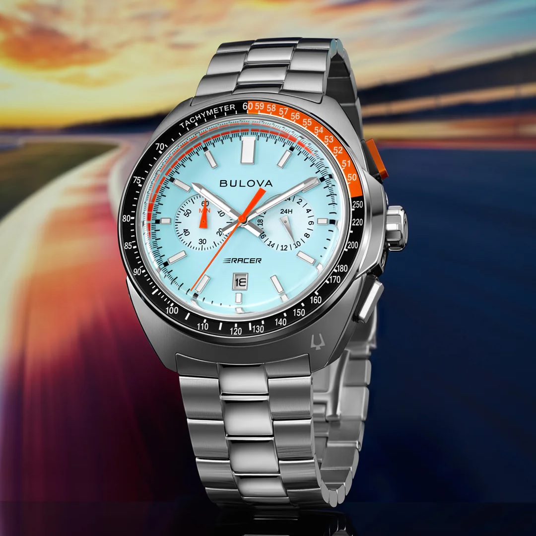 BULOVA Racer Chronograph Light Blue Dial 42mm Silver Stainless Steel Bracelet 98B432 - 6