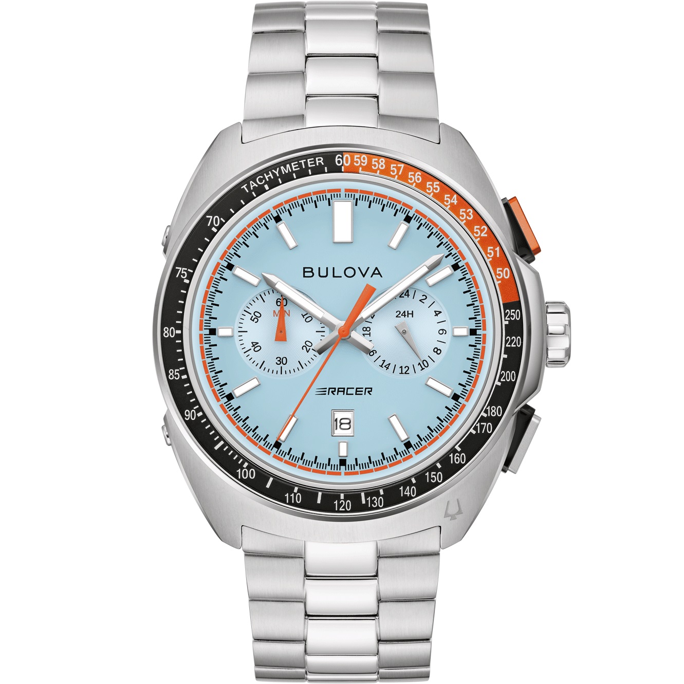 BULOVA Racer Chronograph Light Blue Dial 42mm Silver Stainless Steel Bracelet 98B432 - 