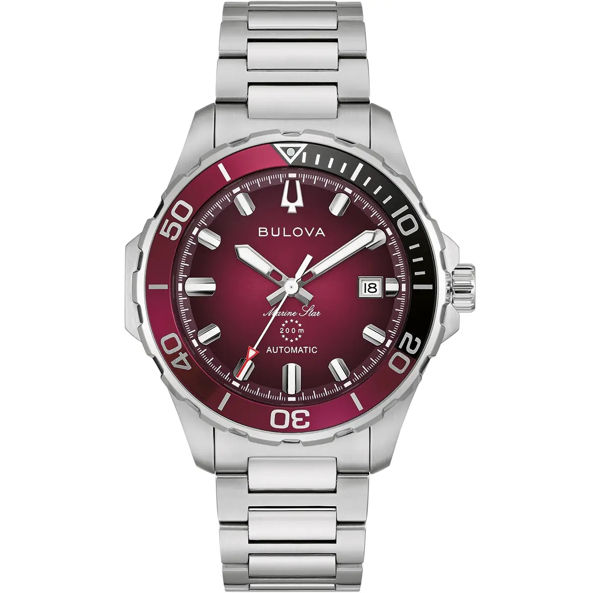 BULOVA Marine Star Series B Automatic Red Dial 41mm Silver Stainless Steel Bracelet 98B472 - 