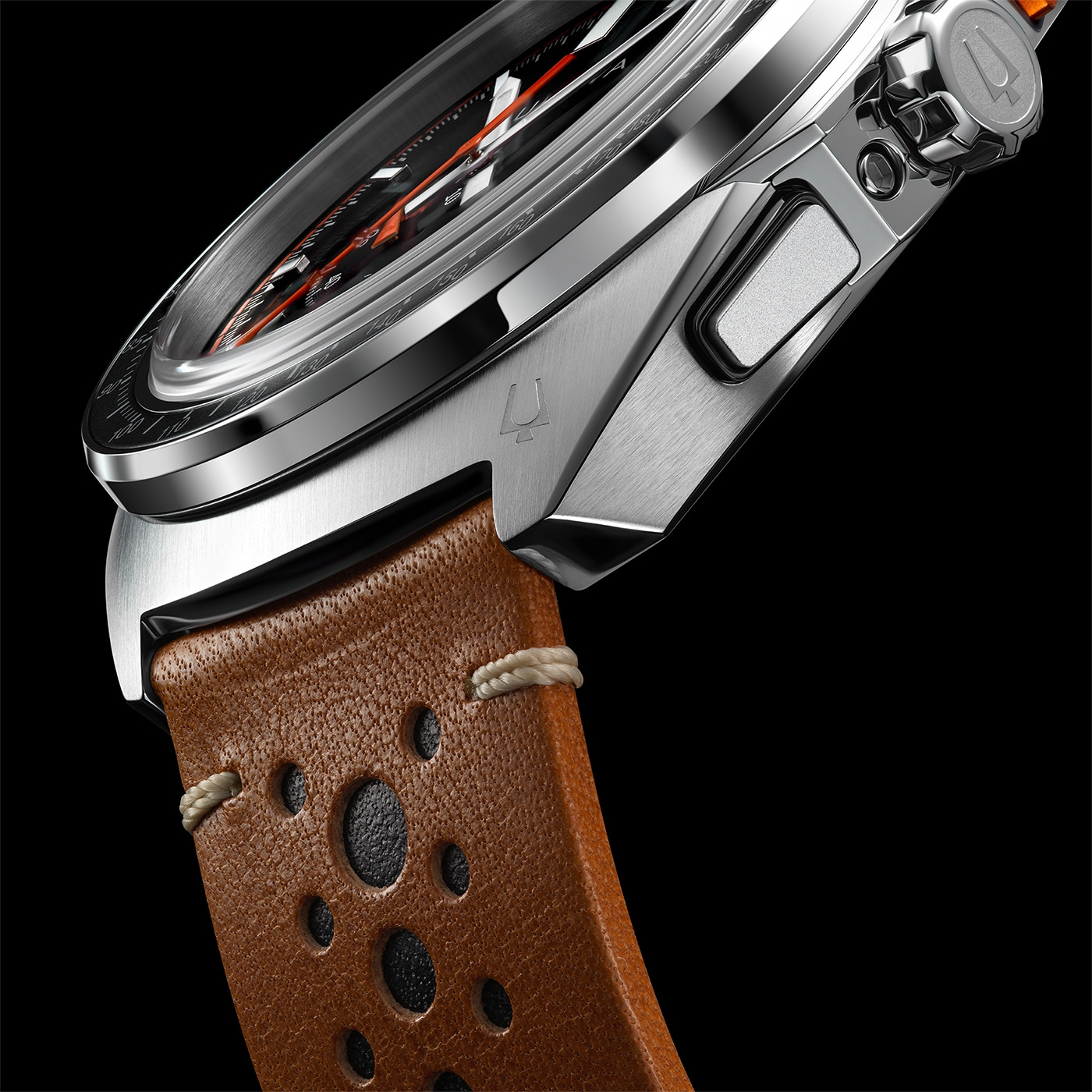 BULOVA Racer Chronograph Black Dial 42mm Silver Stainless Steel Brown Leather Strap 98B427 - 4