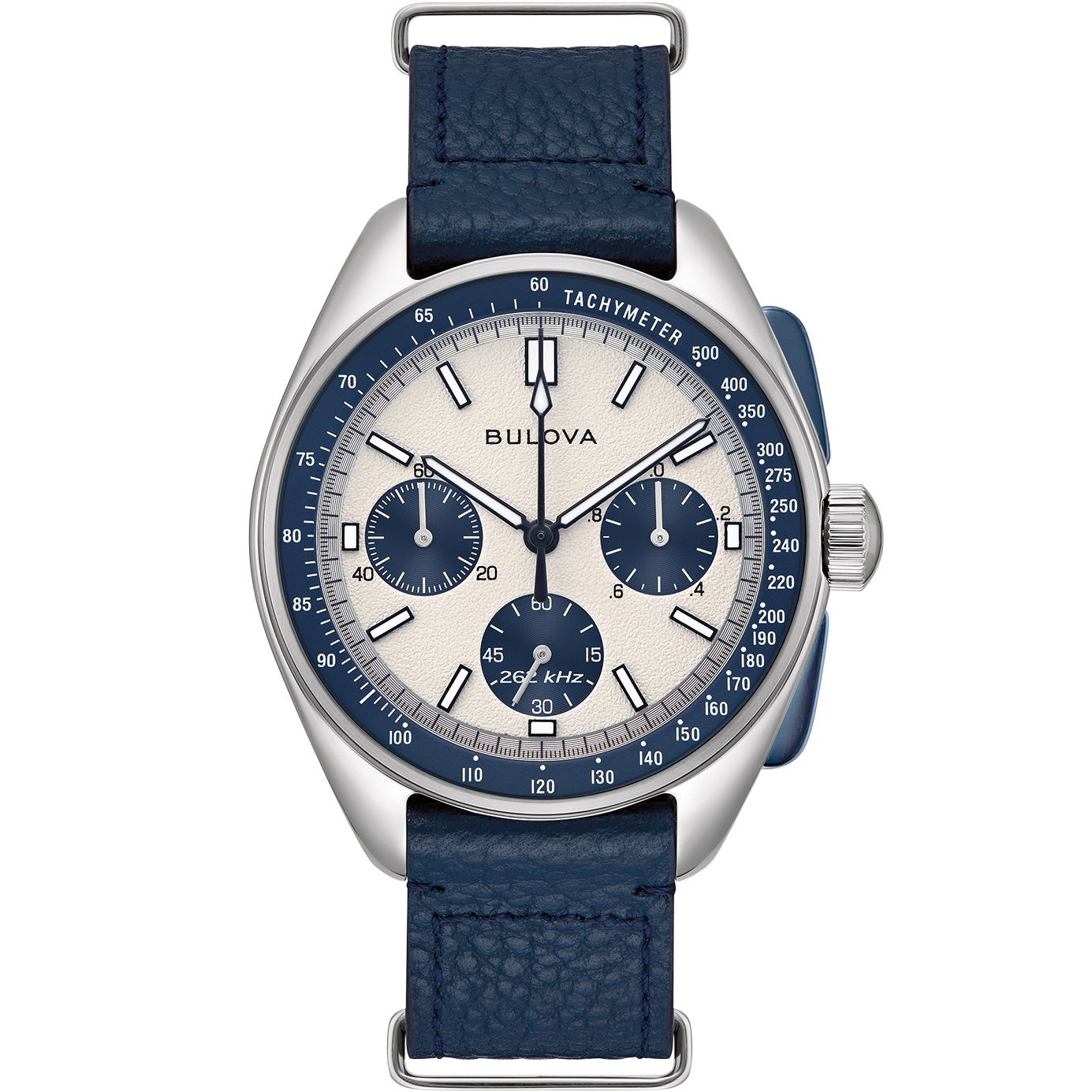 BULOVA Lunar Pilot Chronograph Box Set White Blue Dial 43.5mm Silver Stainless Steel Bracelet with Extra Blue Nato Strap 98K112 - 3