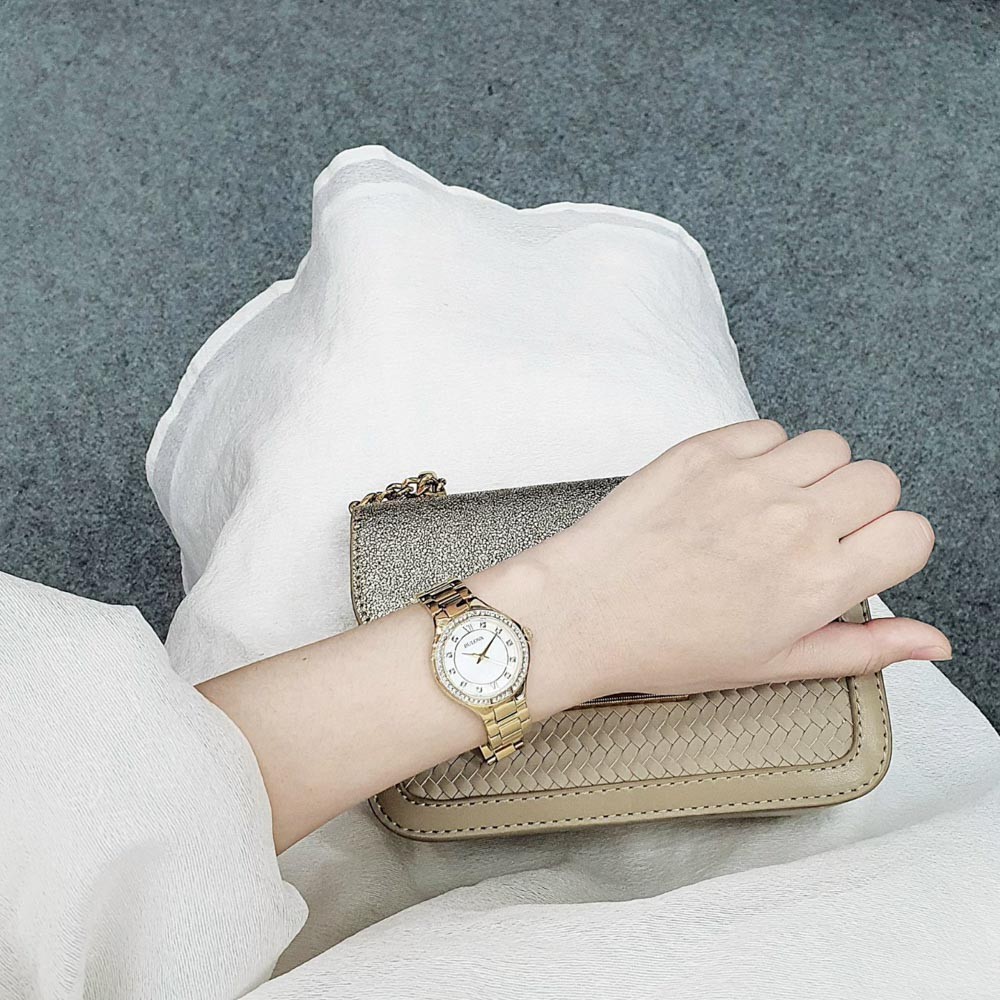 BULOVA Crystal Swarovski White Pearl Dial 30mm Gold Stainless Steel Bracelet 98L295 - 