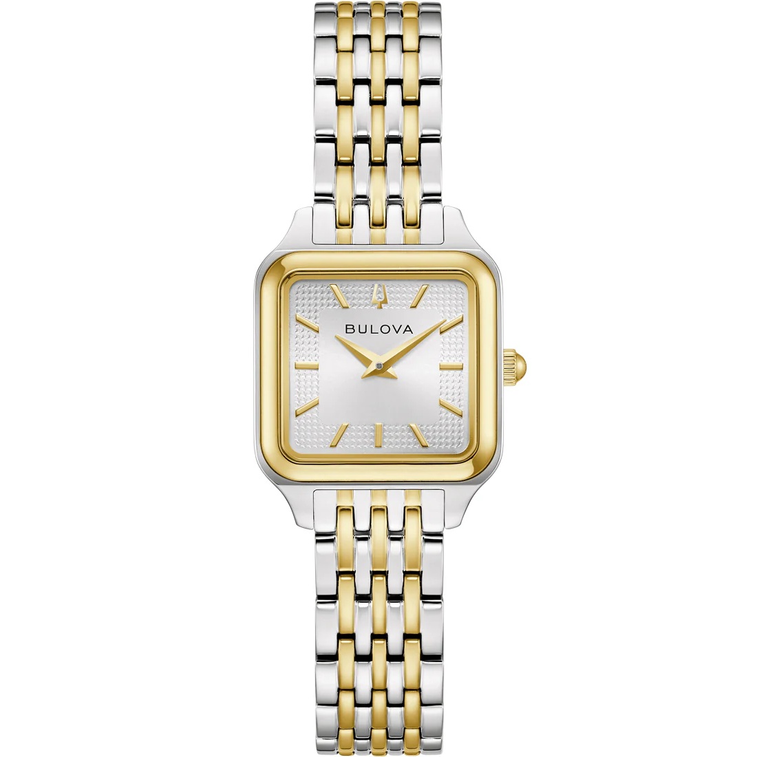 BULOVA Sutton Square Silver Dial 23mm Two Tone Gold Stainless Steel Bracelet 98L330 - 