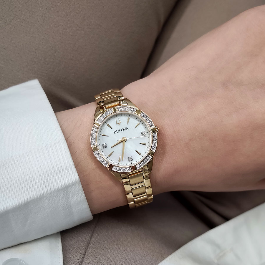 BULOVA Sutton Diamond White Pearl Dial 28mm Gold Stainless Steel Bracelet 98R297 - 