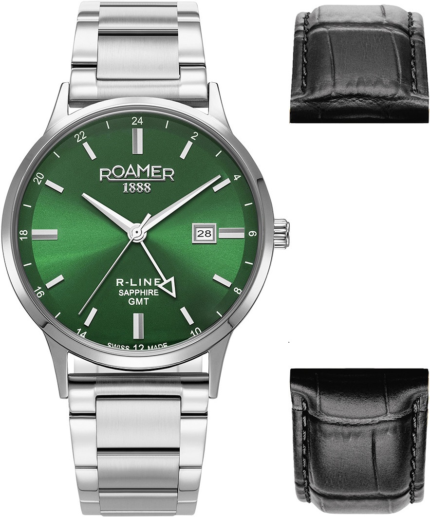 ROAMER R-Line GMT Box Set Green Dial 43mm Silver Stainless Steel Bracelet 990987-41-75-05 - 