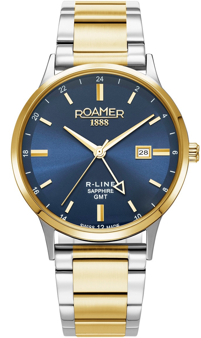 ROAMER R-Line GMT Box Set Blue Dial 43mm Two Tone Gold Stainless Steel Bracelet 990987-47-45-05 - 