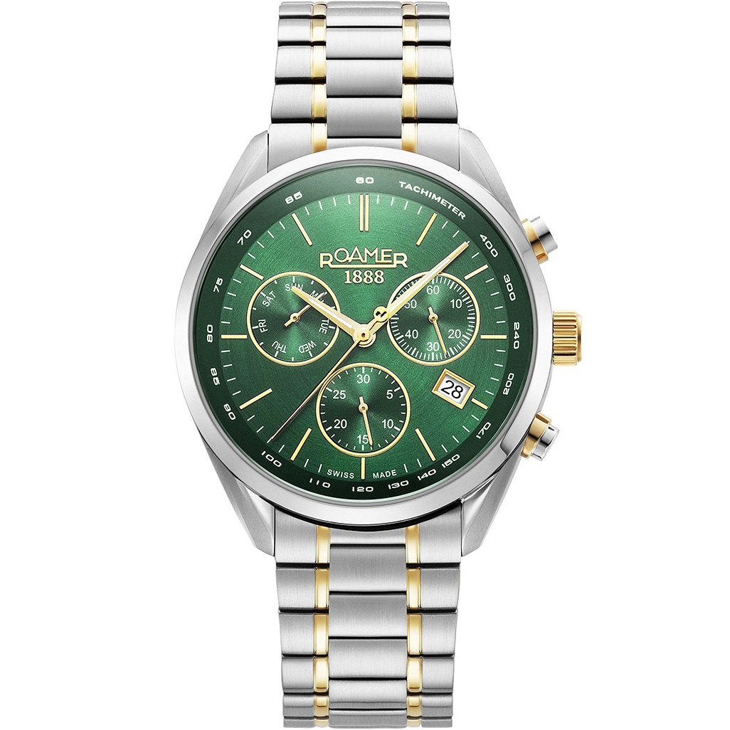 ROAMER Pro Chrono Green Dial 43.5mm Two Tone Gold Stainless Steel Bracelet 993819-47-75-20 - 
