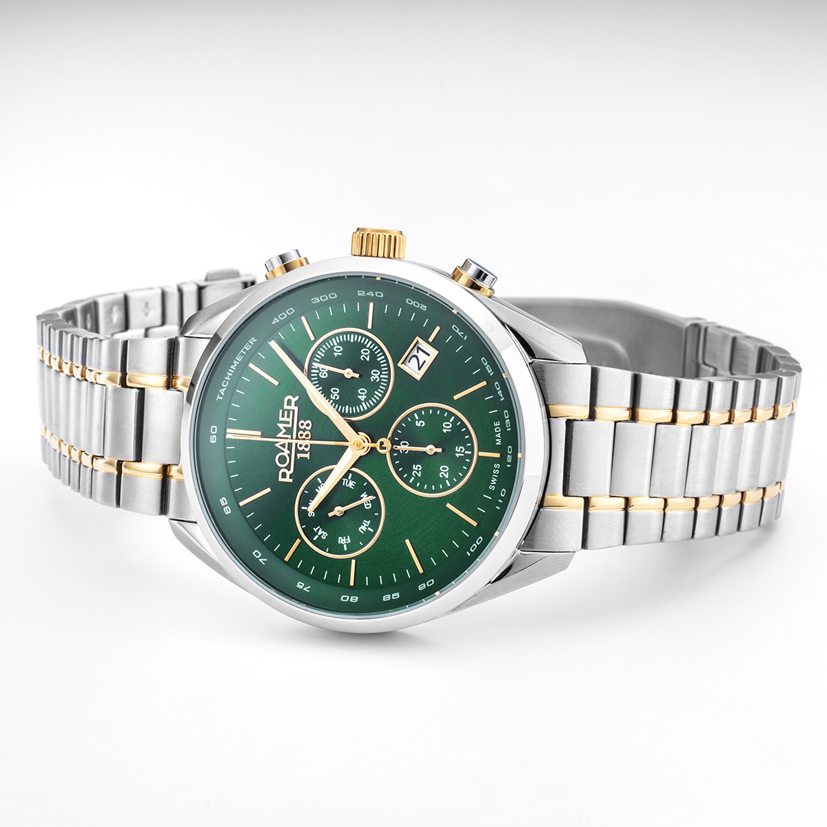 ROAMER Pro Chrono Green Dial 43.5mm Two Tone Gold Stainless Steel Bracelet 993819-47-75-20 - 