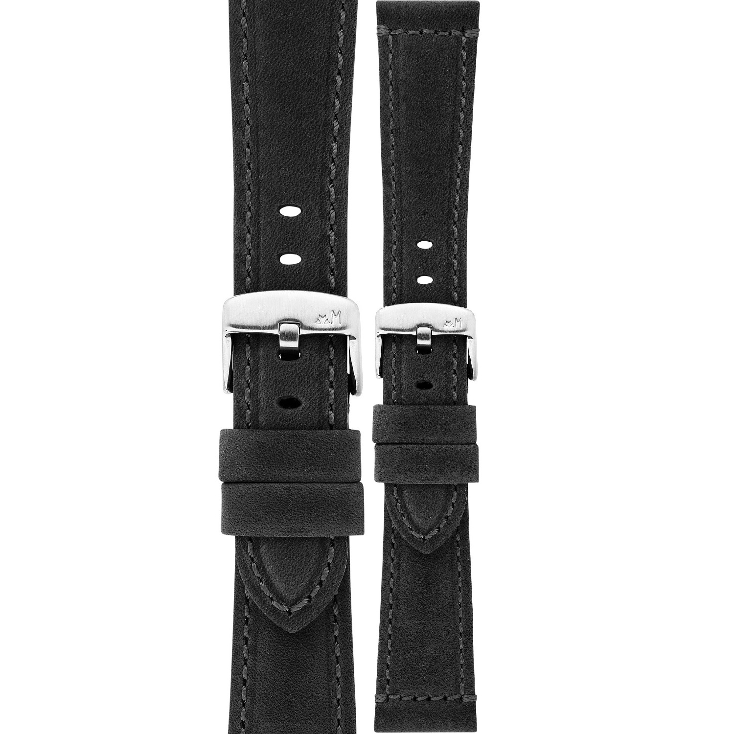 MORELLATO Perugino Hand Made Watch Strap 24-20mm Black Leather Silver Hardware A01X6121D71019ST24 - 